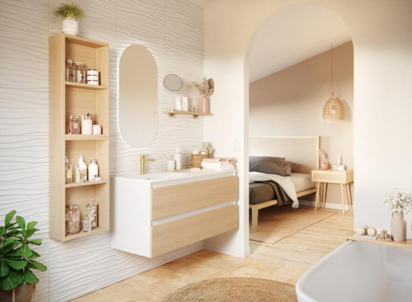 Rivage  Bicolore Chêne Jura et Cristal Blanc avec Niche

